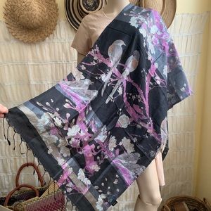 Coakley Birds Blossom Tree Silk Large Scarf